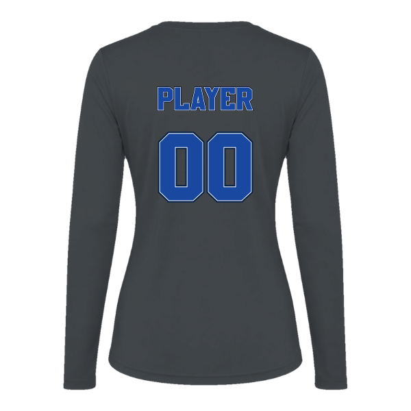 Baseball Coach Pitch–Kampbell Vision Women's Performance Long-Sleeve Tee – Charcoal – back mockup