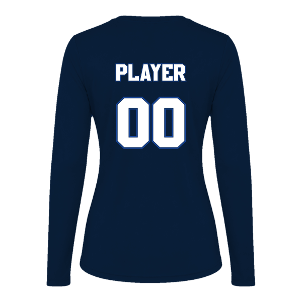 Baseball Coach Pitch–Kampbell Vision Women's Performance Long-Sleeve Tee – Navy – back mockup