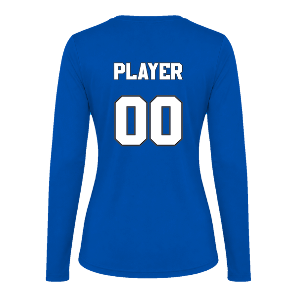 Baseball Coach Pitch–Kampbell Vision Women's Performance Long-Sleeve Tee – Royal – back mockup