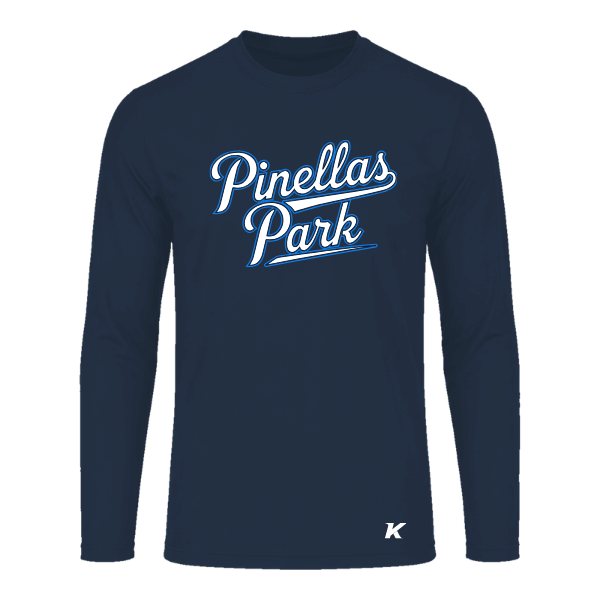 Baseball Coach Pitch–Kampbell Youth Vision Performance Long-Sleeve Tee – Navy – front mockup