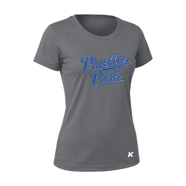Baseball Coach Pitch–Kampbell Vision Women's Performance Short-Sleeve Tee – Charcoal – front mockup