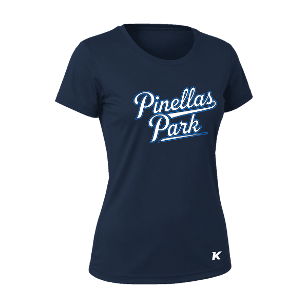 Baseball Coach Pitch–Kampbell Vision Women's Performance Short-Sleeve Tee – Navy – front mockup