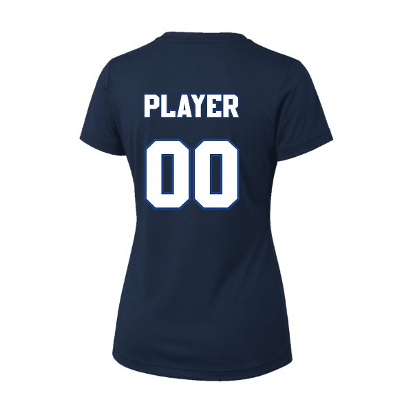 Baseball Coach Pitch–Kampbell Vision Women's Performance Short-Sleeve Tee – Navy – back mockup