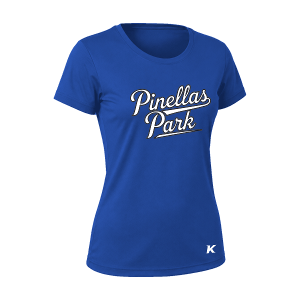 Baseball Coach Pitch–Kampbell Vision Women's Performance Short-Sleeve Tee – Royal – front mockup