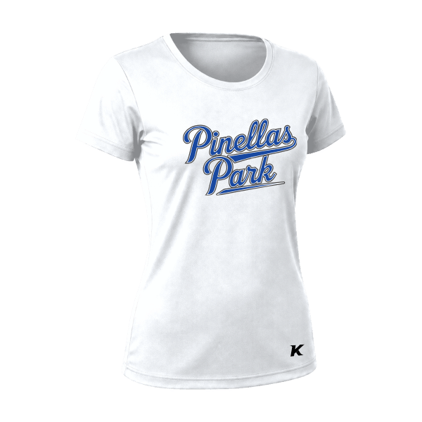 Baseball Coach Pitch–Kampbell Vision Women's Performance Short-Sleeve Tee – White – front mockup