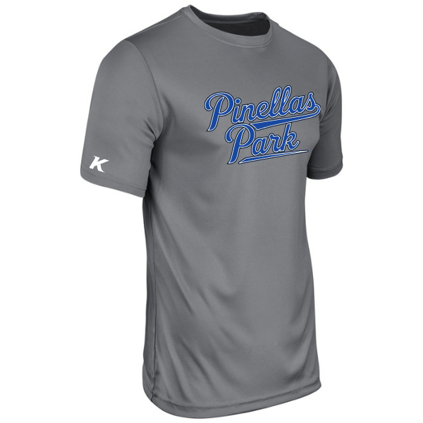 Baseball Coach Pitch–Kampbell Youth Vision Performance Short-Sleeve Tee – Charcoal – front mockup