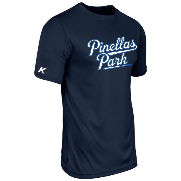 Baseball Coach Pitch–Kampbell Youth Vision Performance Short-Sleeve Tee – Navy – front mockup