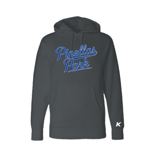 Baseball Coach Pitch–Kampbell Unisex Heavyweight Hooded Sweatshirt – Asphalt – front mockup