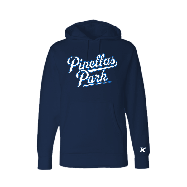 Baseball Coach Pitch–Kampbell Unisex Heavyweight Hooded Sweatshirt – Navy – front mockup