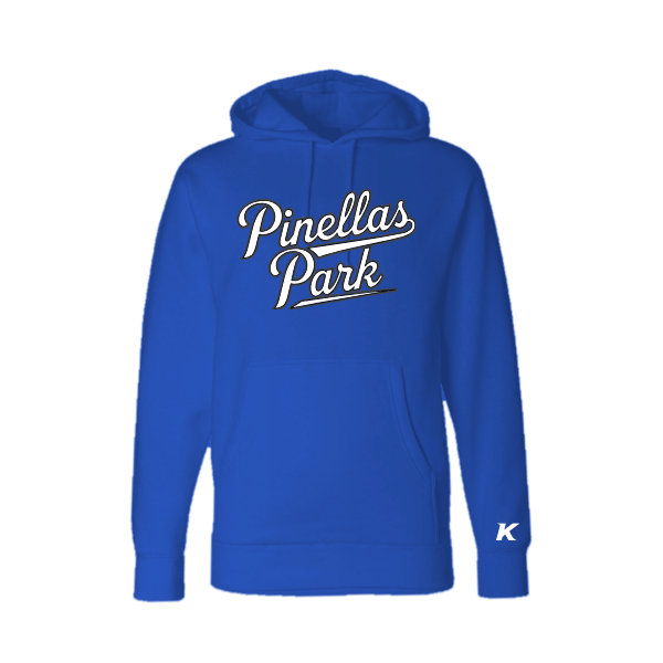 Baseball Coach Pitch–Kampbell Unisex Heavyweight Hooded Sweatshirt – Royal – front mockup