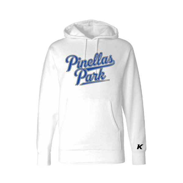 Baseball Coach Pitch–Kampbell Unisex Heavyweight Hooded Sweatshirt – White – front mockup