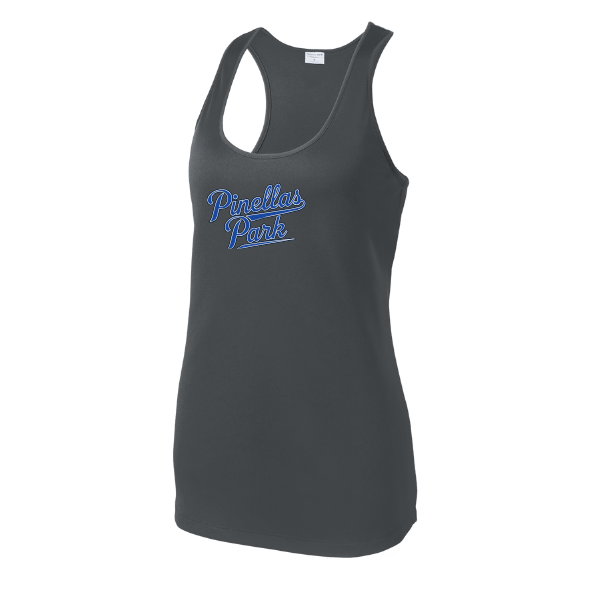 Baseball Coach Pitch–Kampbell Women's PosiCharge Competitor Racerback Tank – Iron Gray – front mockup