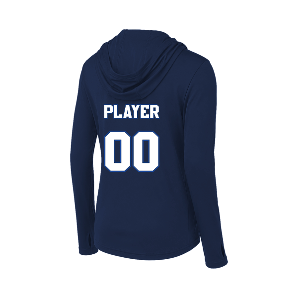 Baseball Coach Pitch–Kampbell Women's PosiCharge Competitor Hooded Pullover – True Navy – back mockup