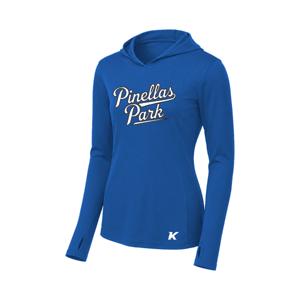 Baseball Coach Pitch–Kampbell Women's PosiCharge Competitor Hooded Pullover – True Royal – front mockup