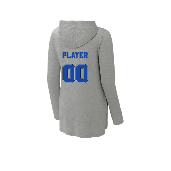 Baseball Coach Pitch–Kampbell Women's PosiCharge Tri-Blend Wicking Long-Sleeve Hoodie – Light Gray Heather – back mockup