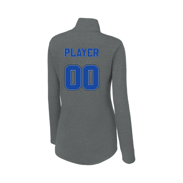 Baseball Coach Pitch–Kampbell Women's PosiCharge Tri-Blend Wicking 1/4-Zip Pullover – Dark Gray Heather – back mockup