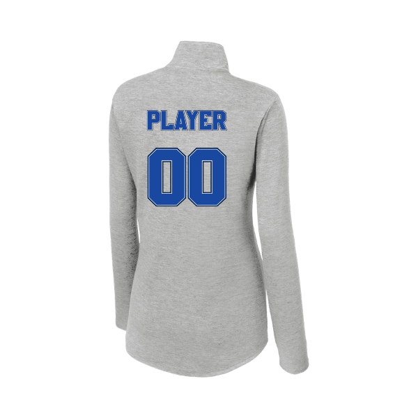 Baseball Coach Pitch–Kampbell Women's PosiCharge Tri-Blend Wicking 1/4-Zip Pullover – Light Gray Heather – back mockup
