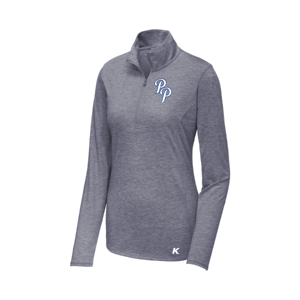 Baseball Coach Pitch–Kampbell Women's PosiCharge Tri-Blend Wicking 1/4-Zip Pullover – True Navy Heather – front mockup