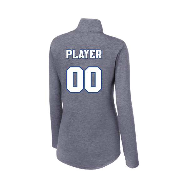 Baseball Coach Pitch–Kampbell Women's PosiCharge Tri-Blend Wicking 1/4-Zip Pullover – True Navy Heather – back mockup