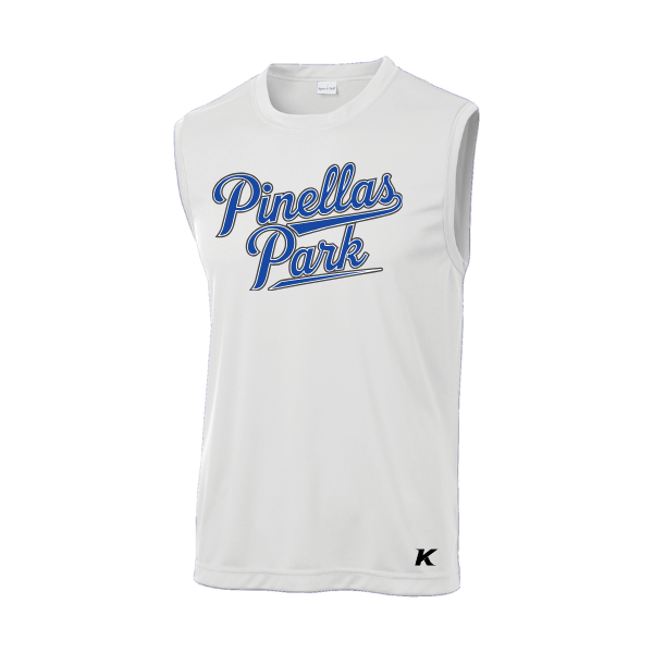 Baseball Coach Pitch–Kampbell Sleeveless PosiCharge Competitor Tee – White – front mockup