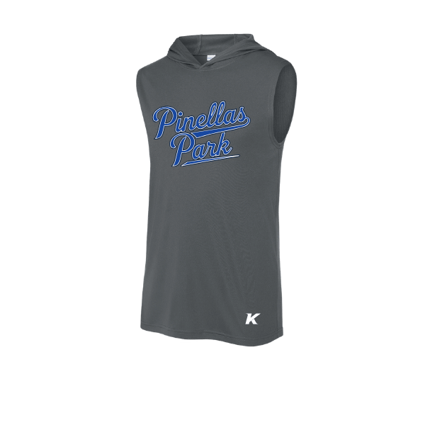 Baseball Coach Pitch–Kampbell PosiCharge Competitor Sleeveless Hoodie – Iron Gray – front mockup