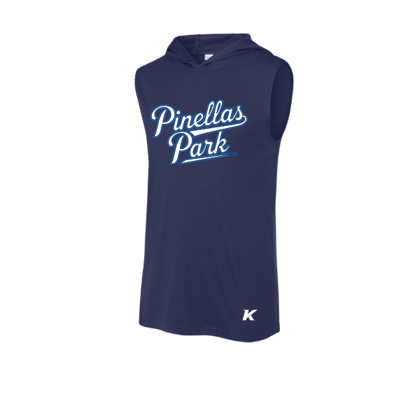 Baseball Coach Pitch–Kampbell PosiCharge Competitor Sleeveless Hoodie – True Navy – front mockup