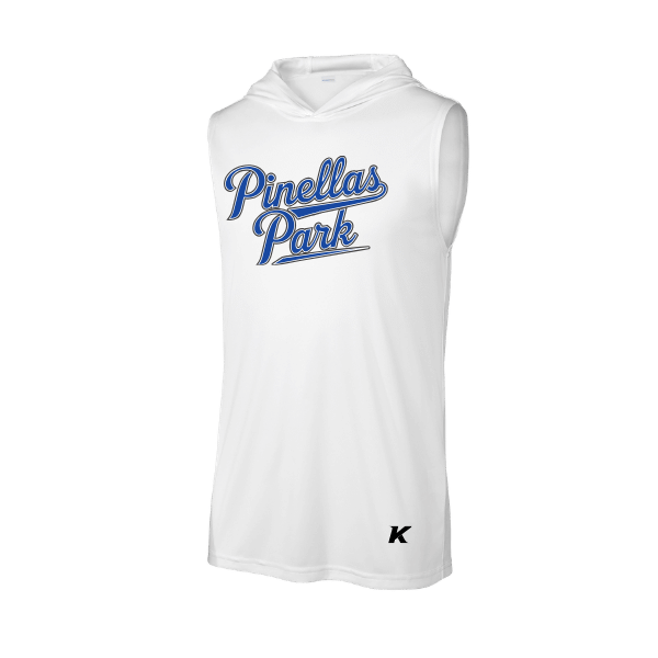 Baseball Coach Pitch–Kampbell PosiCharge Competitor Sleeveless Hoodie – White – front mockup