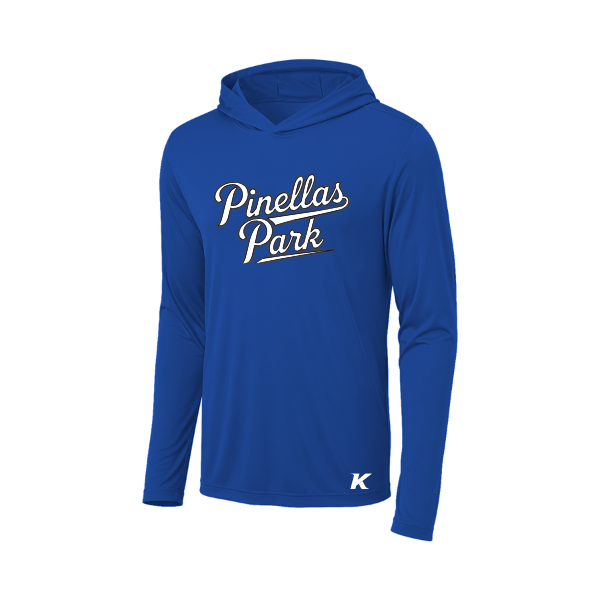 Baseball Coach Pitch–Kampbell Posi-UV Pro Long-Sleeve Hoodie – True Royal – front mockup