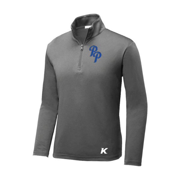 Baseball Coach Pitch–Kampbell Youth PosiCharge Competitor 1/4-Zip Pullover – Gray Concrete – front mockup