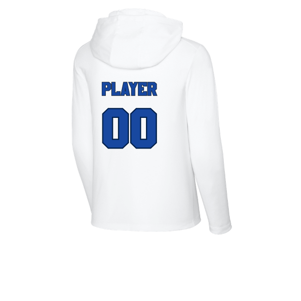 Baseball Coach Pitch–Kampbell Youth Posi-UV Pro Long-Sleeve Hoodie – White – back mockup