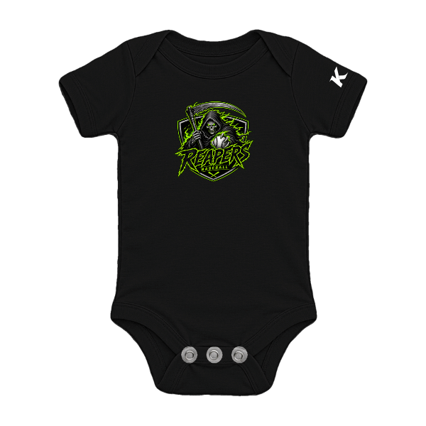 Baseball Coach Pitch–Minor Infant Jersey One Piece – Black – front mockup
