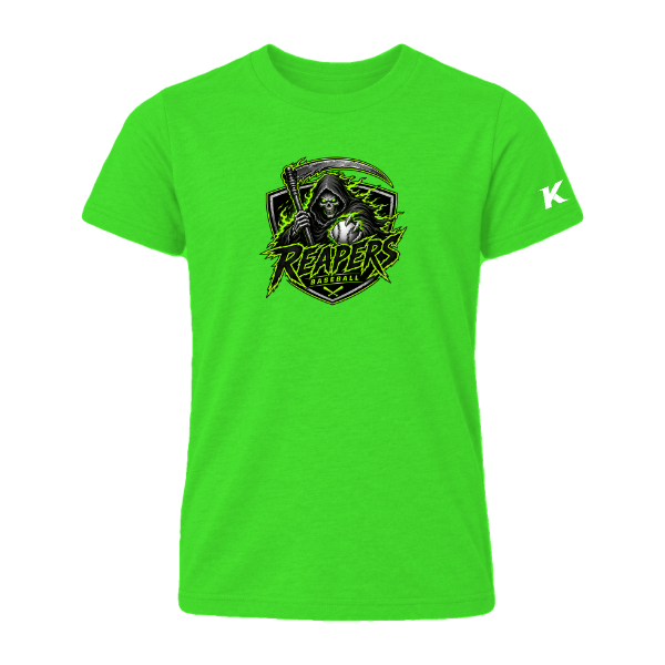 Baseball Coach Pitch–Minor Youth Heather CVC Short-Sleeve Tee – Neon Green – front mockup