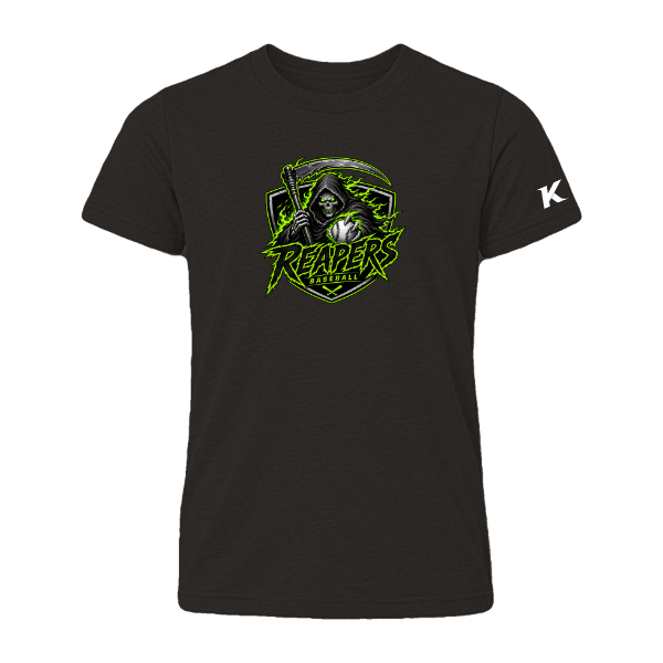 Baseball Coach Pitch–Minor Youth Heather CVC Short-Sleeve Tee – Solid Black Blend – front mockup