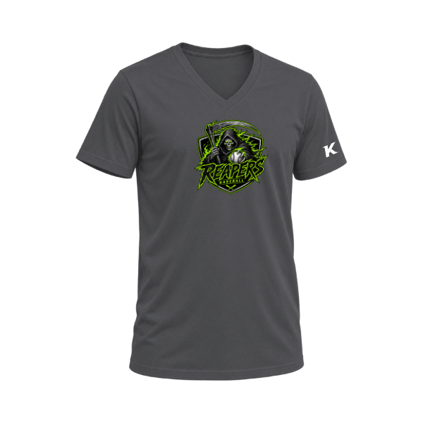Baseball Coach Pitch–Minor Unisex Heather CVC V-Neck Tee – Deep Heather – front mockup