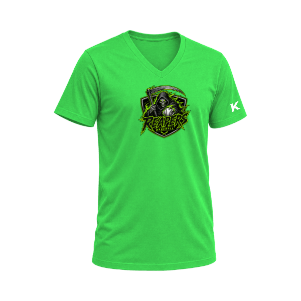 Baseball Coach Pitch–Minor Unisex Heather CVC V-Neck Tee – Neon Green – front mockup