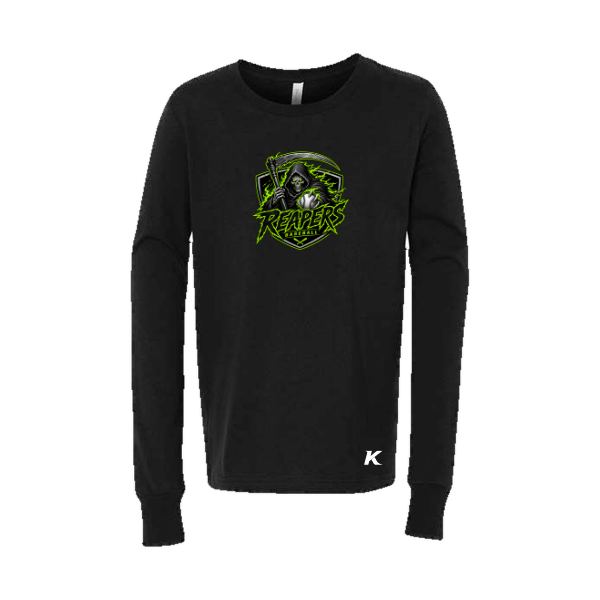 Baseball Coach Pitch–Minor Youth Jersey Long-Sleeve Tee – Black – front mockup