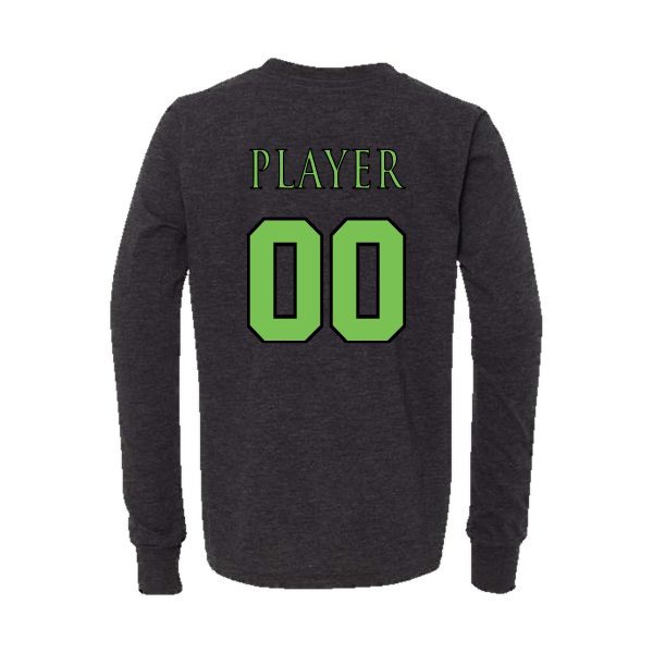 Baseball Coach Pitch–Minor Youth Jersey Long-Sleeve Tee – Dark Gray Heather – back mockup