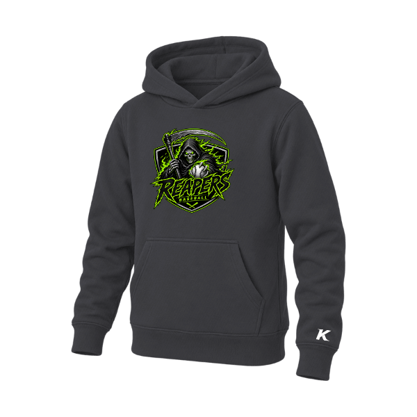 Baseball Coach Pitch–Minor Youth Sponge Fleece Pullover Hoodie – Dark Gray Heather – front mockup