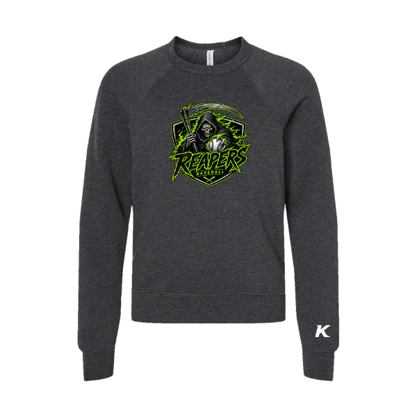 Baseball Coach Pitch–Minor Youth Sponge Fleece Crewneck Sweatshirt – Dark Gray Heather – front mockup