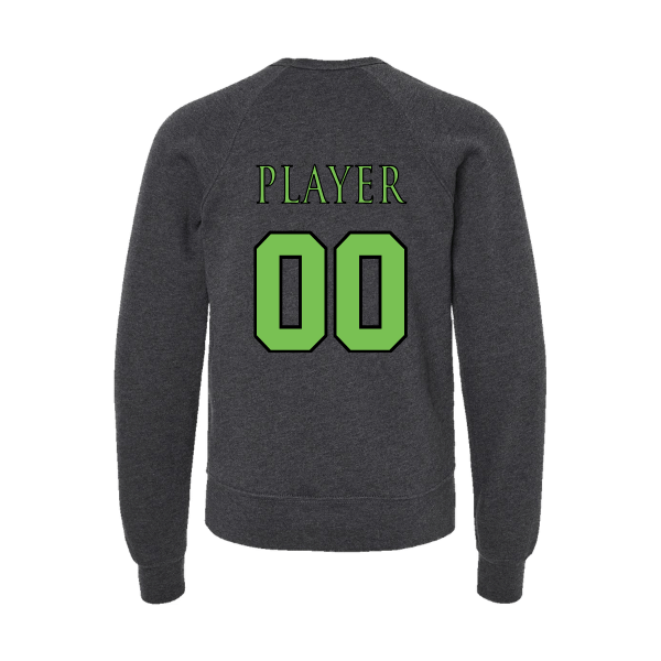 Baseball Coach Pitch–Minor Youth Sponge Fleece Crewneck Sweatshirt – Dark Gray Heather – back mockup