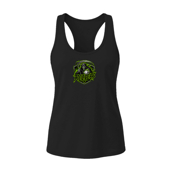 Baseball Coach Pitch–Minor Women's Jersey Racerback Tank – Black – front mockup