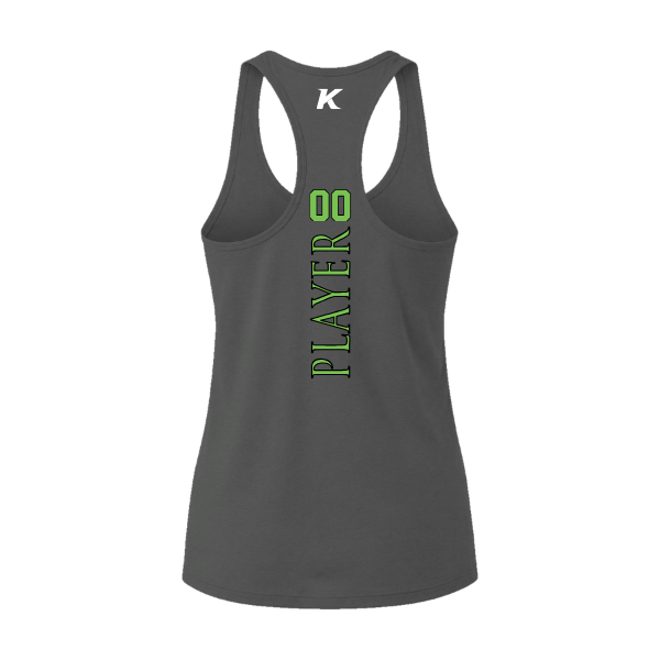 Baseball Coach Pitch–Minor Women's Jersey Racerback Tank – Dark Gray Heather – back mockup