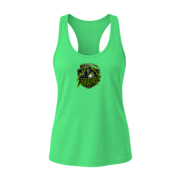 Baseball Coach Pitch–Minor Women's Jersey Racerback Tank – Synthetic Green – front mockup