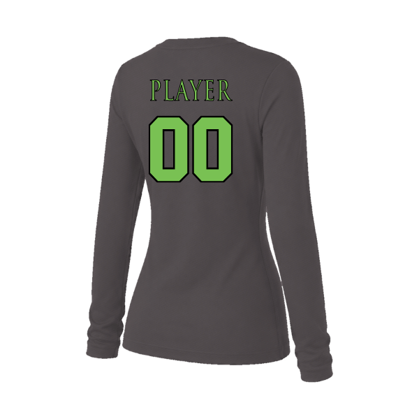 Baseball Coach Pitch–Minor Women's Jersey Long-Sleeve Tee – Dark Gray Heather – back mockup
