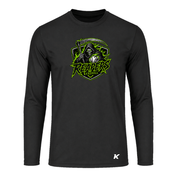 Baseball Coach Pitch–Minor Vision Performance Long-Sleeve Tee – Black – front mockup