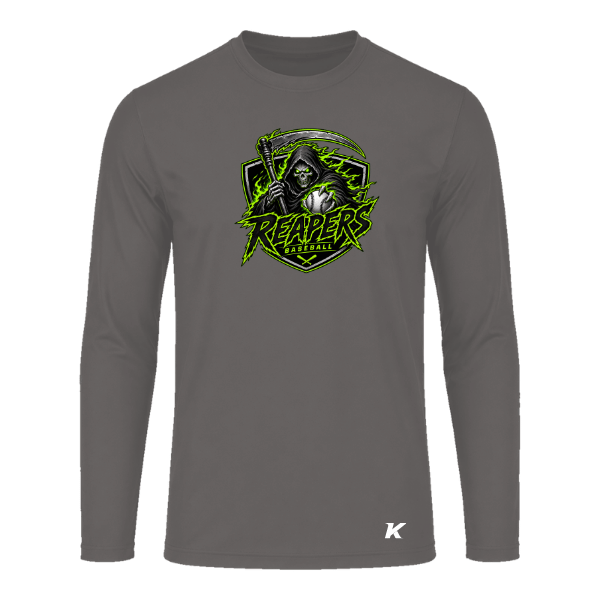 Baseball Coach Pitch–Minor Vision Performance Long-Sleeve Tee – Charcoal – front mockup
