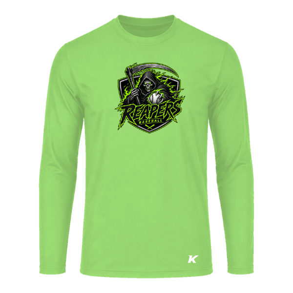 Baseball Coach Pitch–Minor Vision Performance Long-Sleeve Tee – Neon Green – front mockup