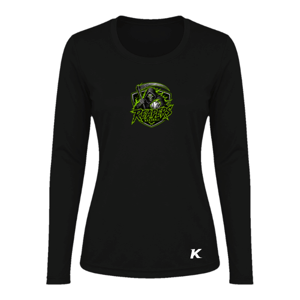 Baseball Coach Pitch–Minor Vision Women's Performance Long-Sleeve Tee – Black – front mockup