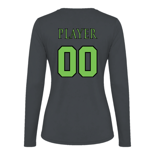 Baseball Coach Pitch–Minor Vision Women's Performance Long-Sleeve Tee – Charcoal – back mockup