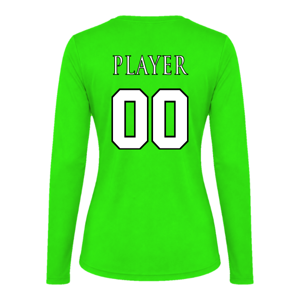 Baseball Coach Pitch–Minor Vision Women's Performance Long-Sleeve Tee – Neon Green – back mockup